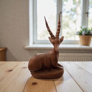 Hand-Carved Wooden Antelope/Gazelle Figurine – Handmade Decor